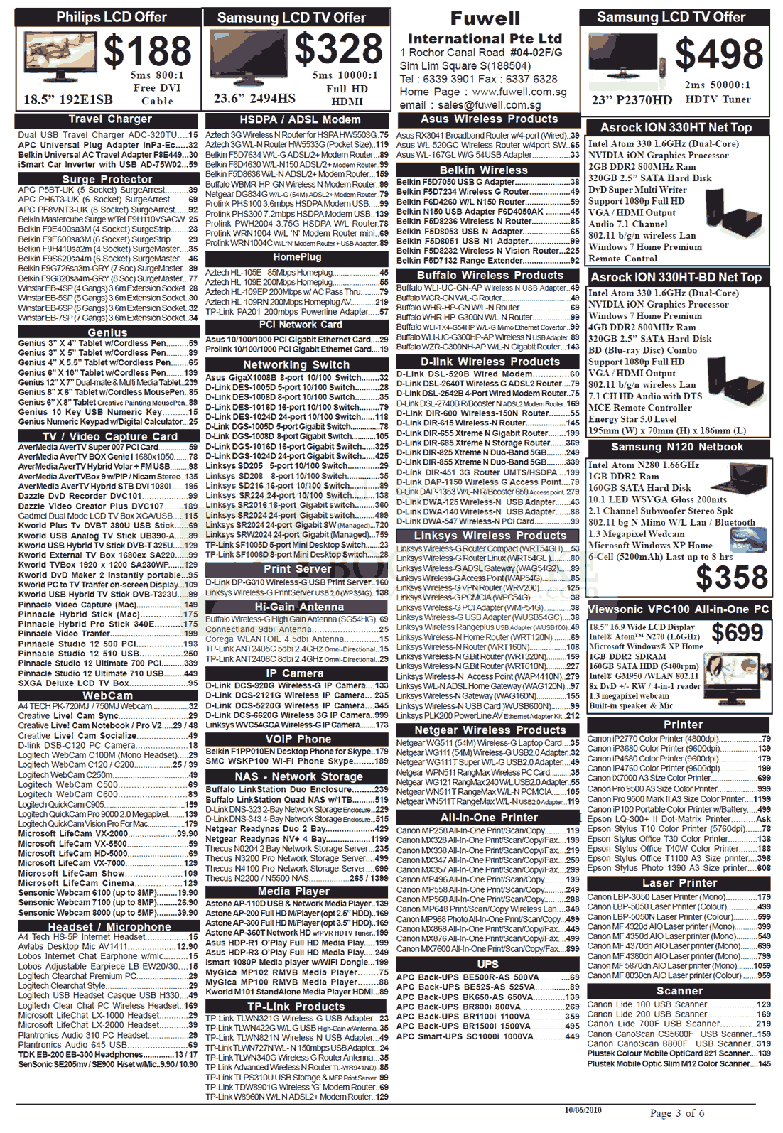 PC Show 2010 price list image brochure of 1 Fuwell FOR COMPARISON ADSL Modem HomePlug Buffalo Router Switch Printers Webcam NAS Media Player Scanner