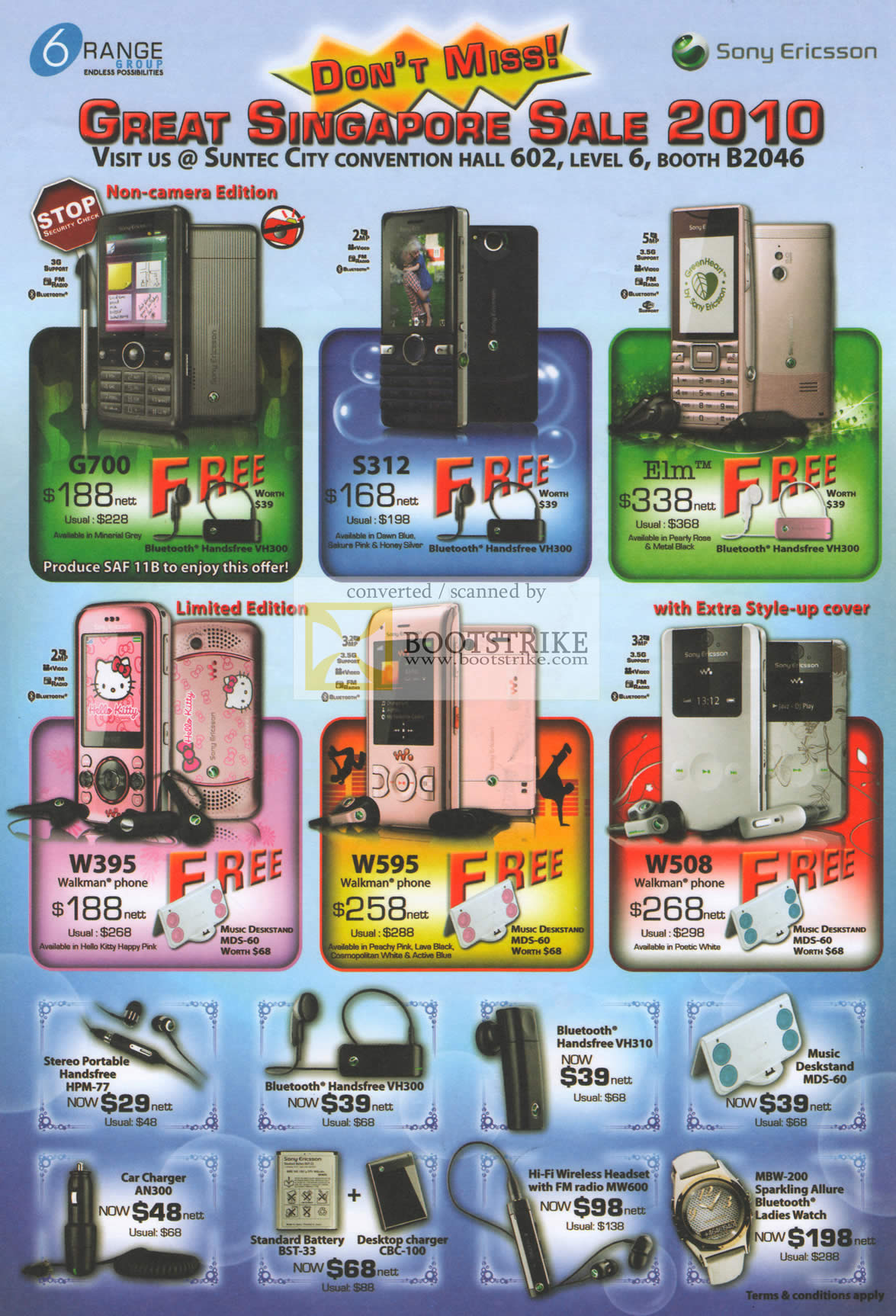 PC Show 2010 price list image brochure of 6Range Sony Ericsson G700 S312 Elm W395 W595 W508 Bluetooth Handsfree Charger