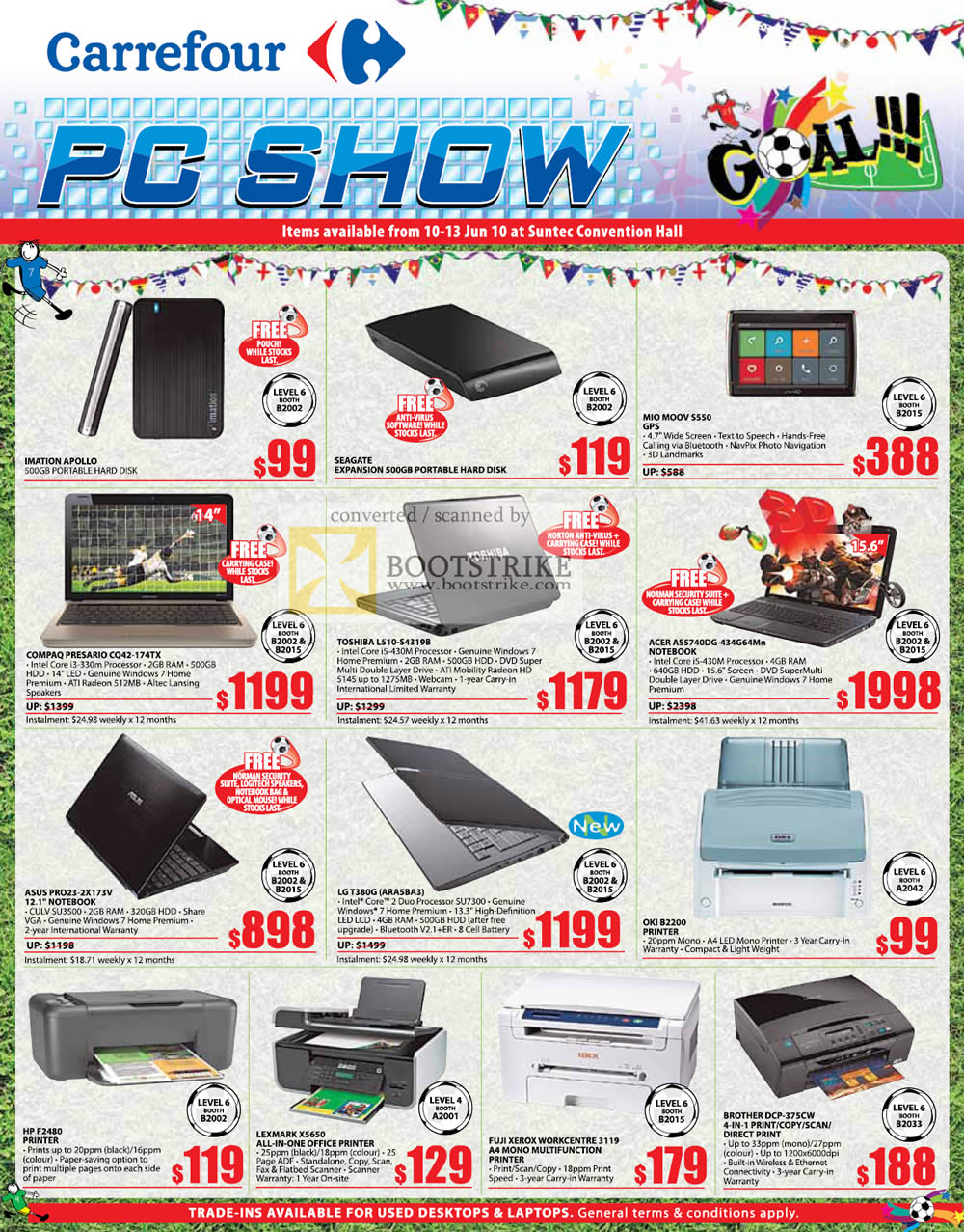 PC Show 2010 price list image brochure of Carrefour External Storage Imation Apollo Seagate Notebooks Compaq Toshiba Acer ASUS LG Printers OKI Lexmark Fuji Xerox Brother