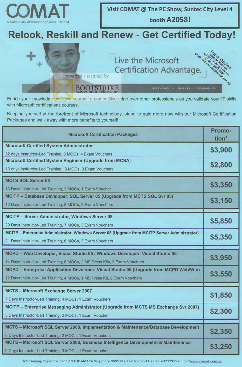 PC Show 2010 price list image brochure of Comat Microsoft Certification Courses MCSA MCTS MCPD MCTS