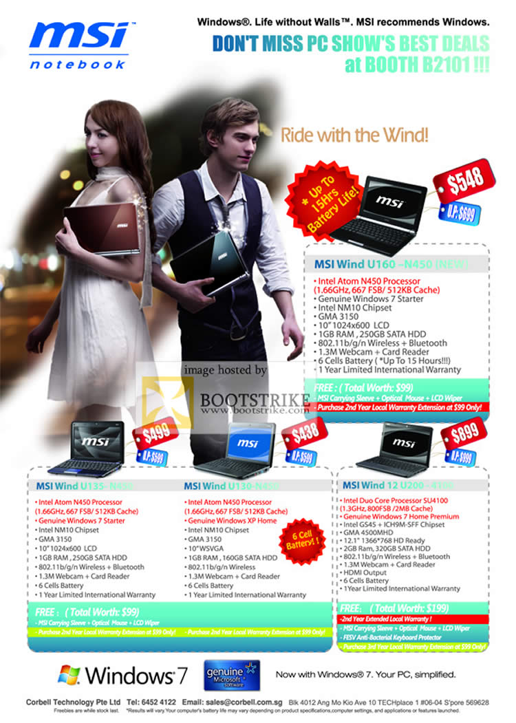 PC Show 2010 price list image brochure of Corbell MSI Notebooks Wind U160 U135 N450 U130 U200