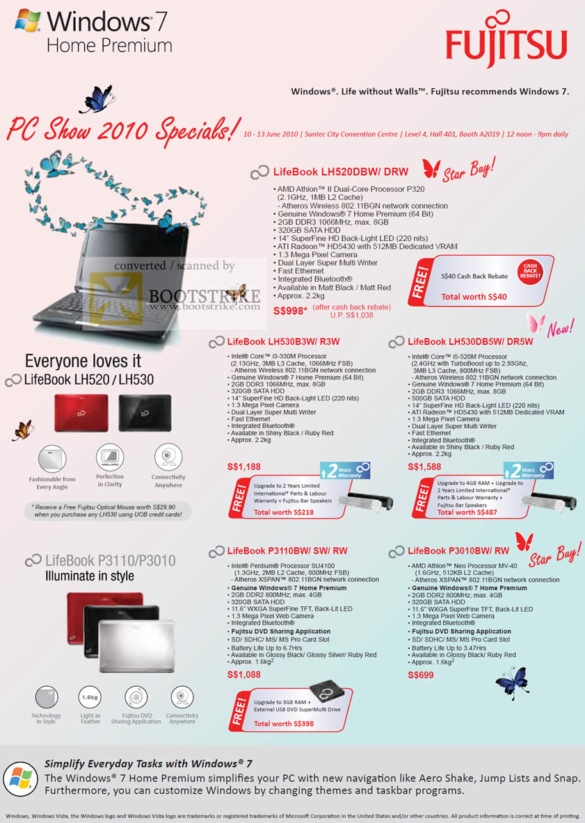 PC Show 2010 price list image brochure of Fujitsu Notebooks LifeBook LH520 LH530 P3110 P3010