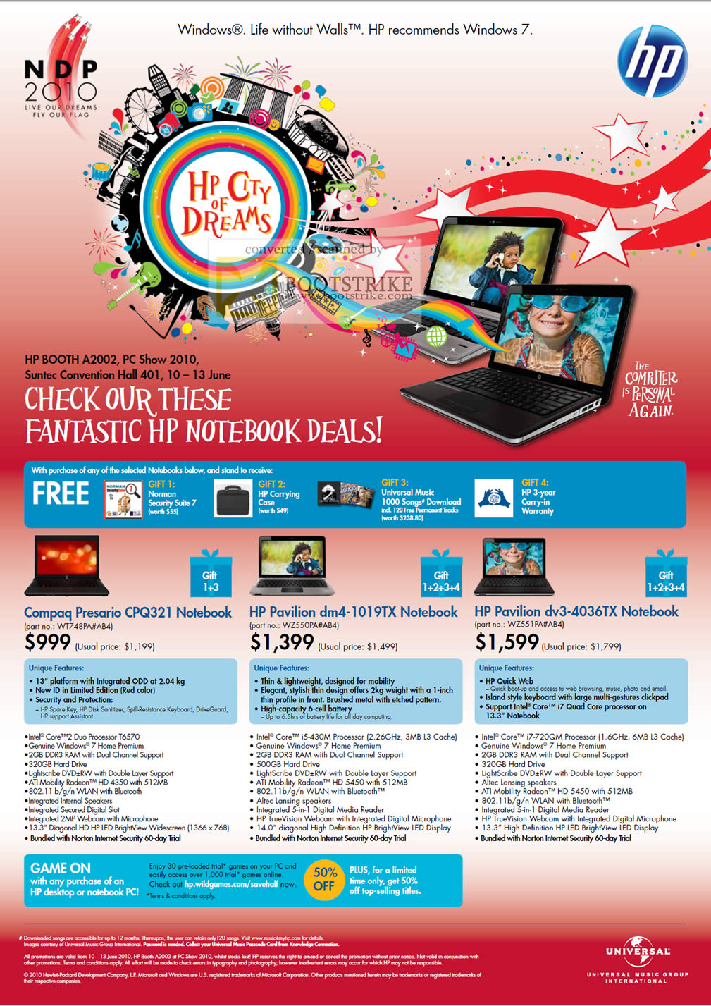 PC Show 2010 price list image brochure of HP Compaq Presario Notebooks CPQ321 Pavilion DM4 1019TX DV3 4036TX