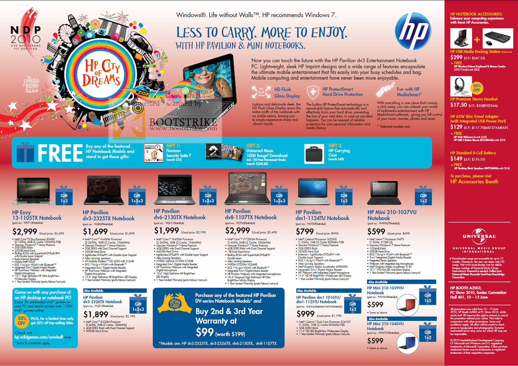 PC Show 2010 price list image brochure of HP Pavilion Notebooks Envy 13 1105TX Dv3 2325TX Dv6 2130tx Dv8 1107tx Dm1 1124tu Mini 210 1037vu