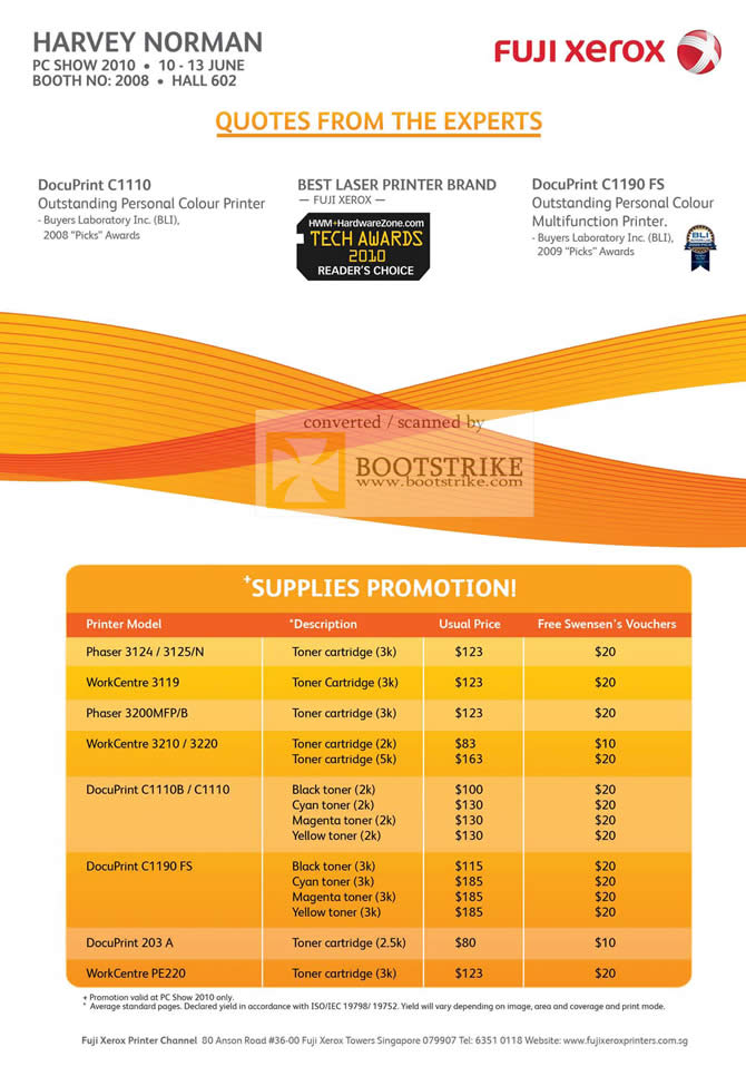 PC Show 2010 price list image brochure of Harvey Norman Fuji Xerox Toner Cartridges Supplies