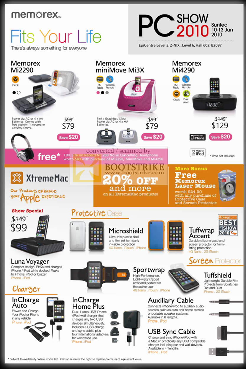 PC Show 2010 price list image brochure of Imation Memorex Mi2290 MiniMove Mi3X Mi4290 XtremeMac Luna Voyager Microshield Charger Screen Protector