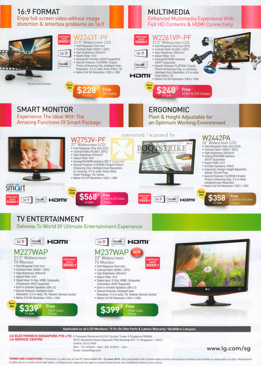 PC Show 2010 price list image brochure of LG LCD Monitors W2243T PF W2261VP W2753V W2442PA TV M227WAP M237WAP