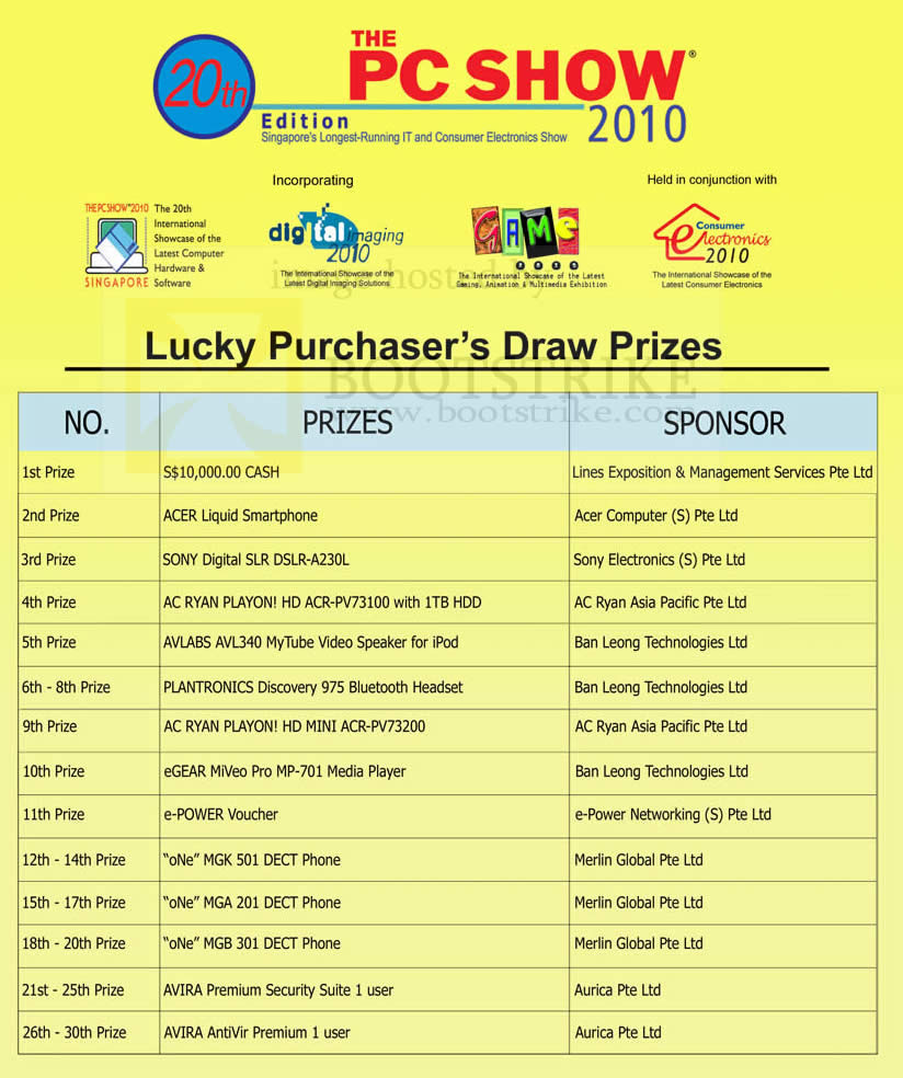 PC Show 2010 price list image brochure of Lucky Draw Prizes