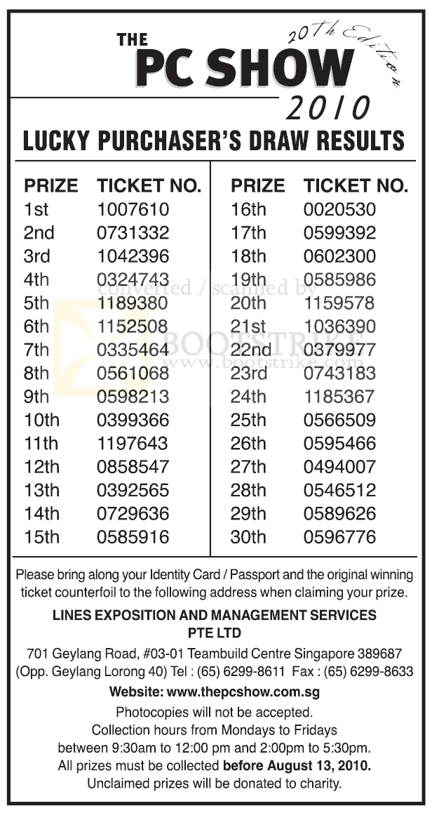 PC Show 2010 price list image brochure of Lucky Draw Results