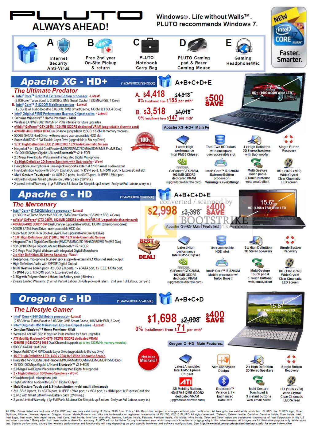 PC Show 2010 price list image brochure of Pluto Technology Notebooks Apache XG HD G Oregon