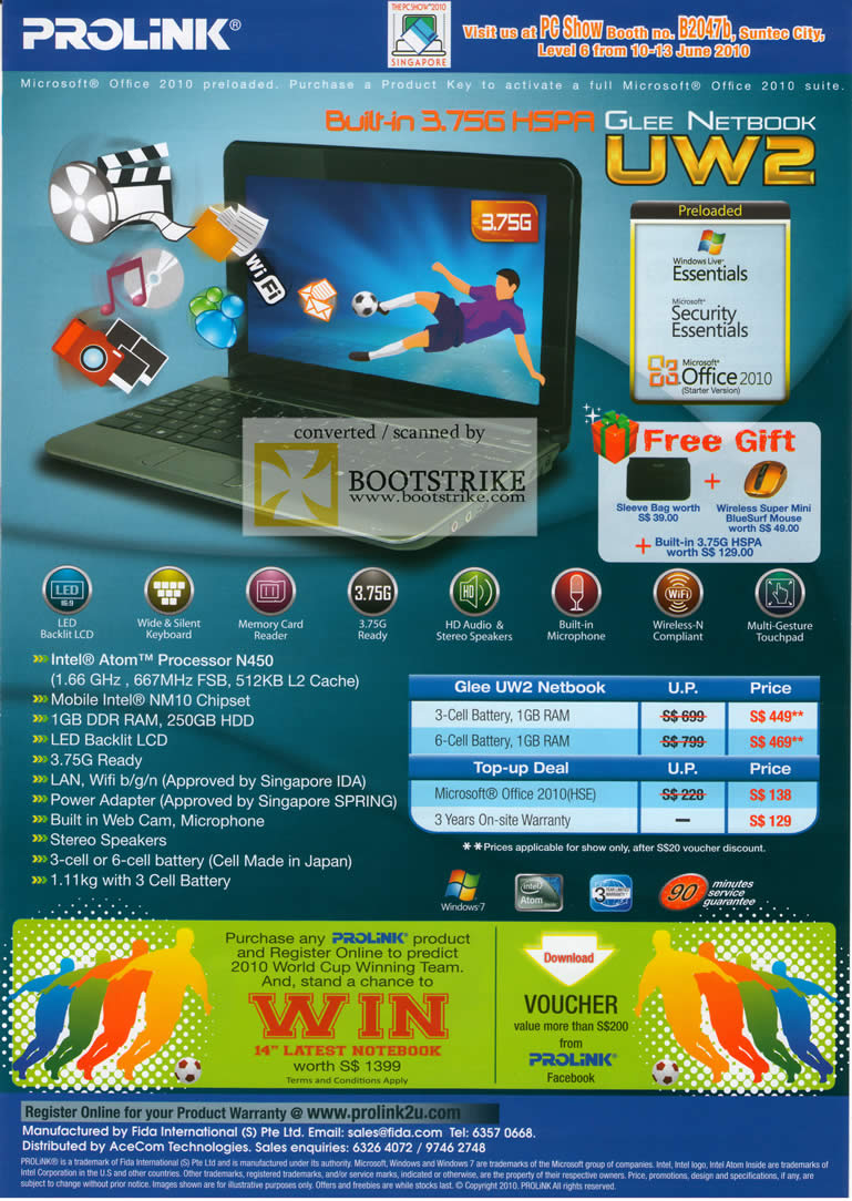 PC Show 2010 price list image brochure of Prolink Netbook UW2 HSPA 3 75 G