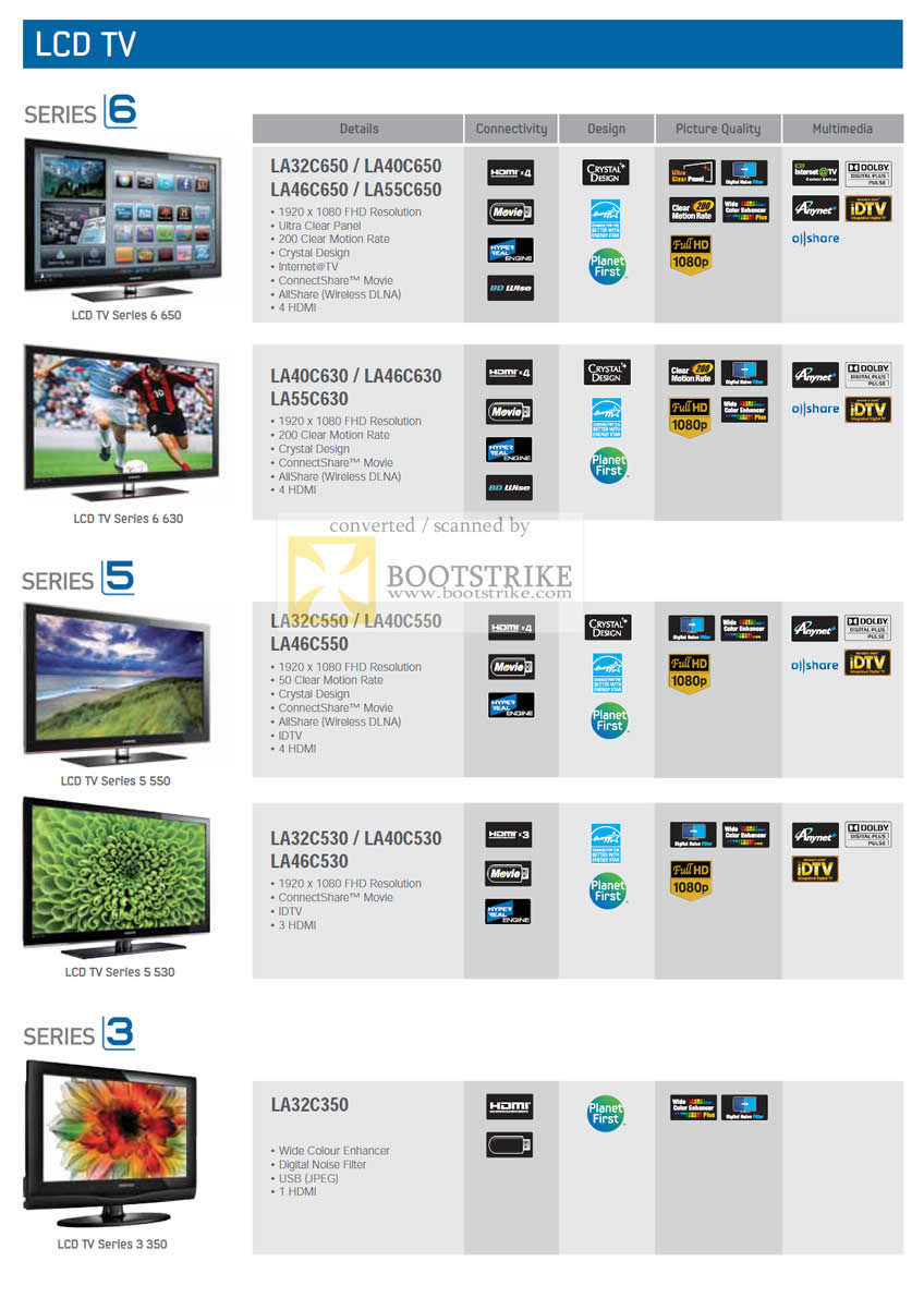 PC Show 2010 price list image brochure of Samsung LCD TV Series 6 650 630 5 550 530 3 350