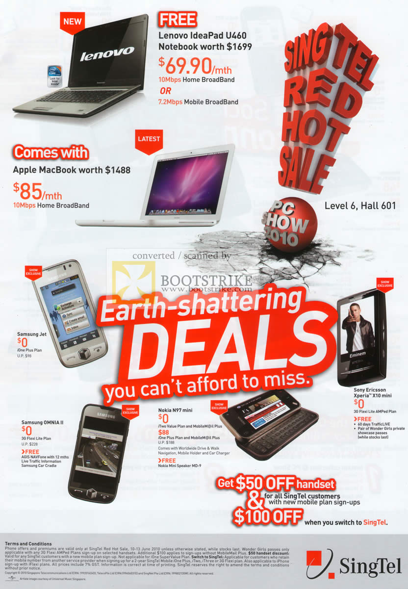 PC Show 2010 price list image brochure of Singtel Home Broadband Lenovo IdeaPad U460 Apple Macbook Mobile Phones Samsung Nokia Sony