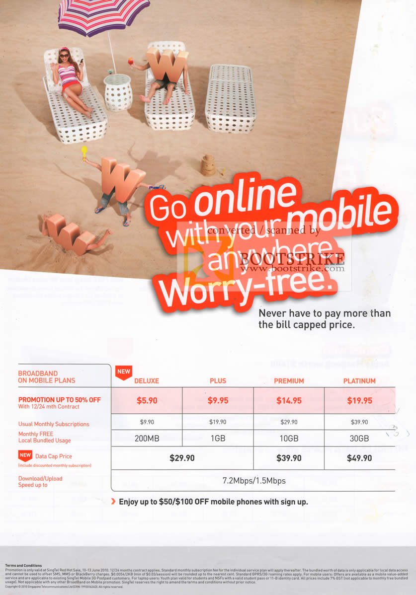 PC Show 2010 price list image brochure of Singtel Singnet Broadband Mobile Plans Deluxe Plus Premium Platinum