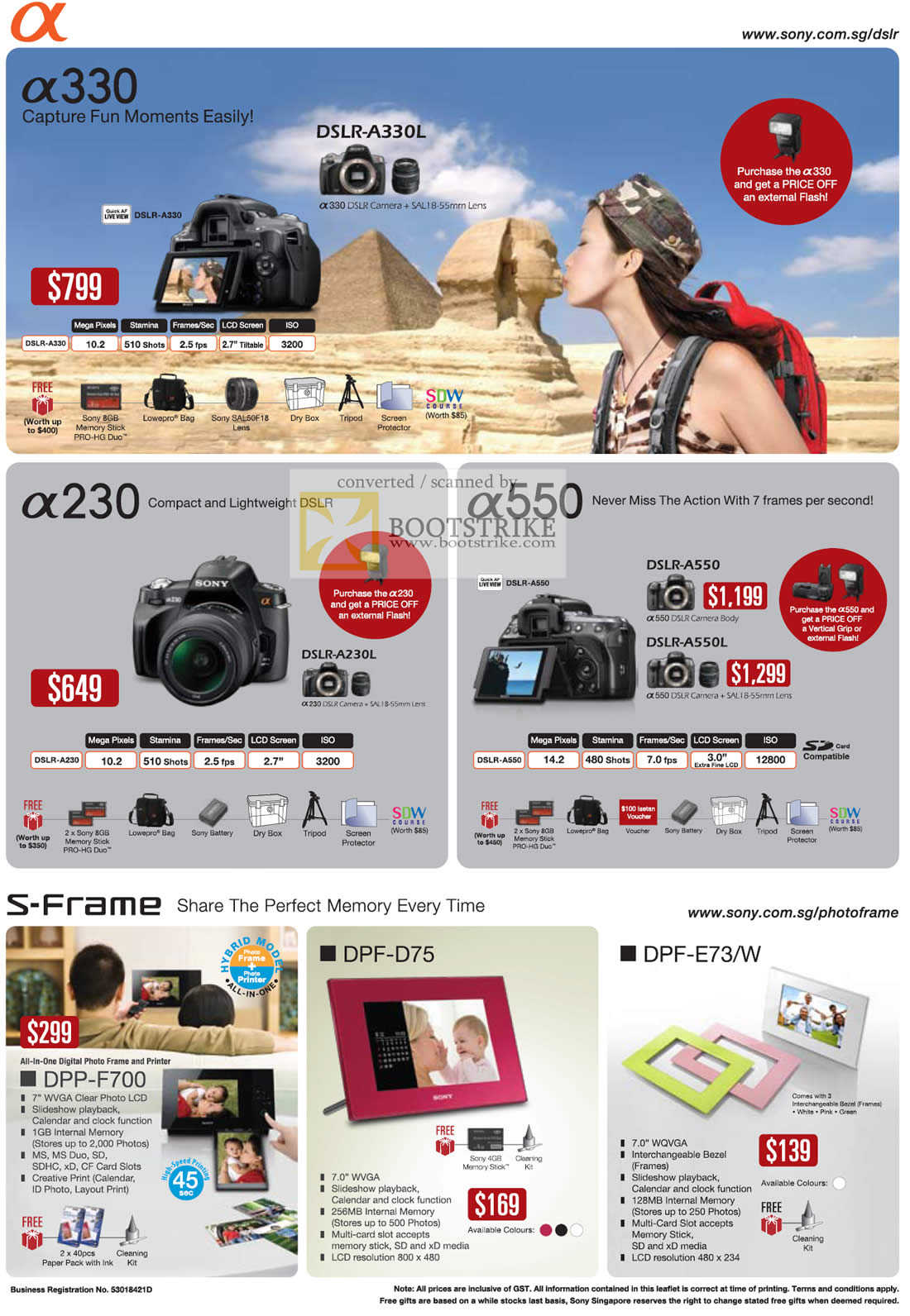 PC Show 2010 price list image brochure of Sony Alpha DSLR Digital Cameras A330l A330 A230 A550 A550l A230l S Digital Photo Frame DPP F700 DPF D75 E73 E73W