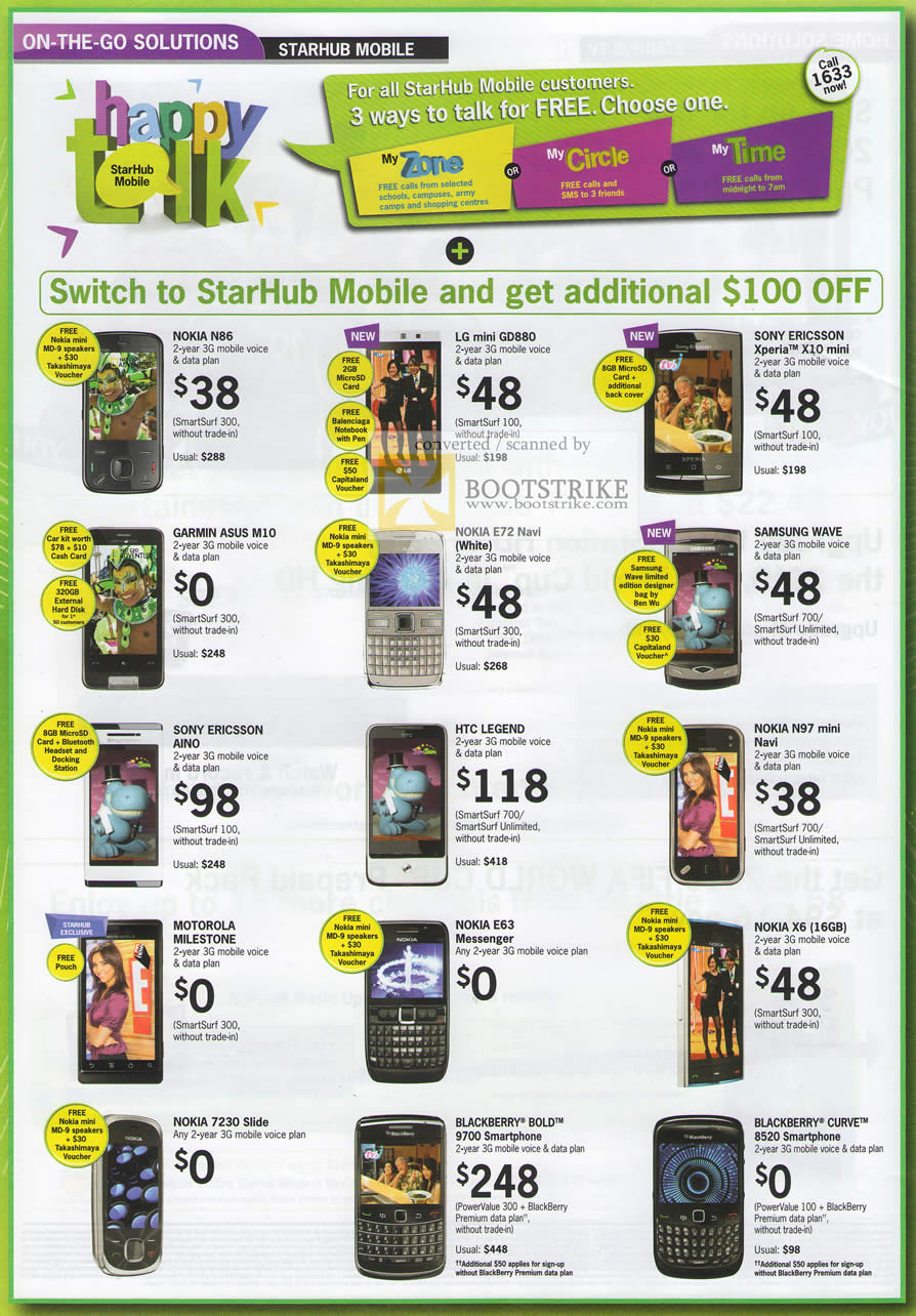 PC Show 2010 price list image brochure of Starhub Mobile Phones Nokia LG Sony Ericsson Garmin ASUS M10 E72 Wave HTC Motorola Milestone N97 Mini Navi