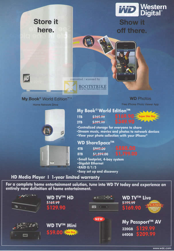 PC Show 2010 price list image brochure of Western Digital External Storage My Book World Edition ShareSpace NAS Media Player TV Mini Live Passport AV