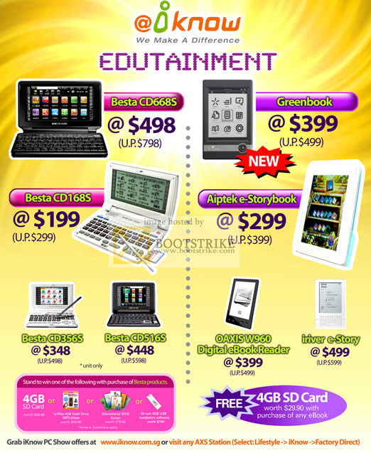 PC Show 2010 price list image brochure of IKnow Besta CD668S Translator Greenbook CD168S E Storybook CD356S CD516S Oaxis W950 EBook Reader IRiver EStory