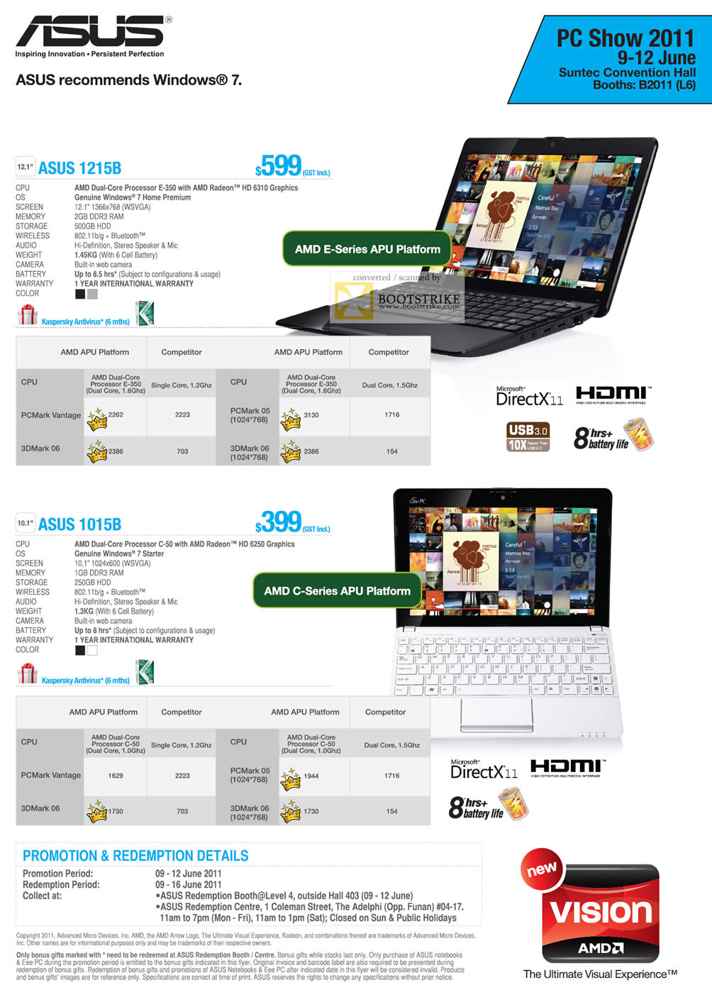 PC Show 2011 price list image brochure of ASUS Challenger Notebook 1215B 1015B AMD