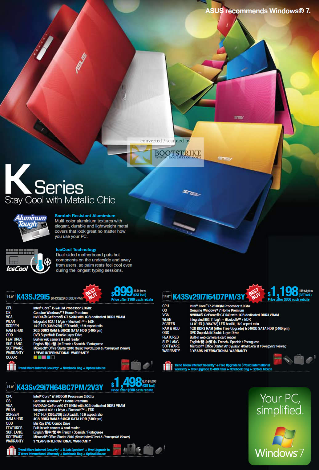 PC Show 2011 price list image brochure of ASUS Notebooks K Series K43SJ29i5 K43Sv29i7I64D7PM 3Y K43Sv29i7H64BC7PM 2V3Y IceCool