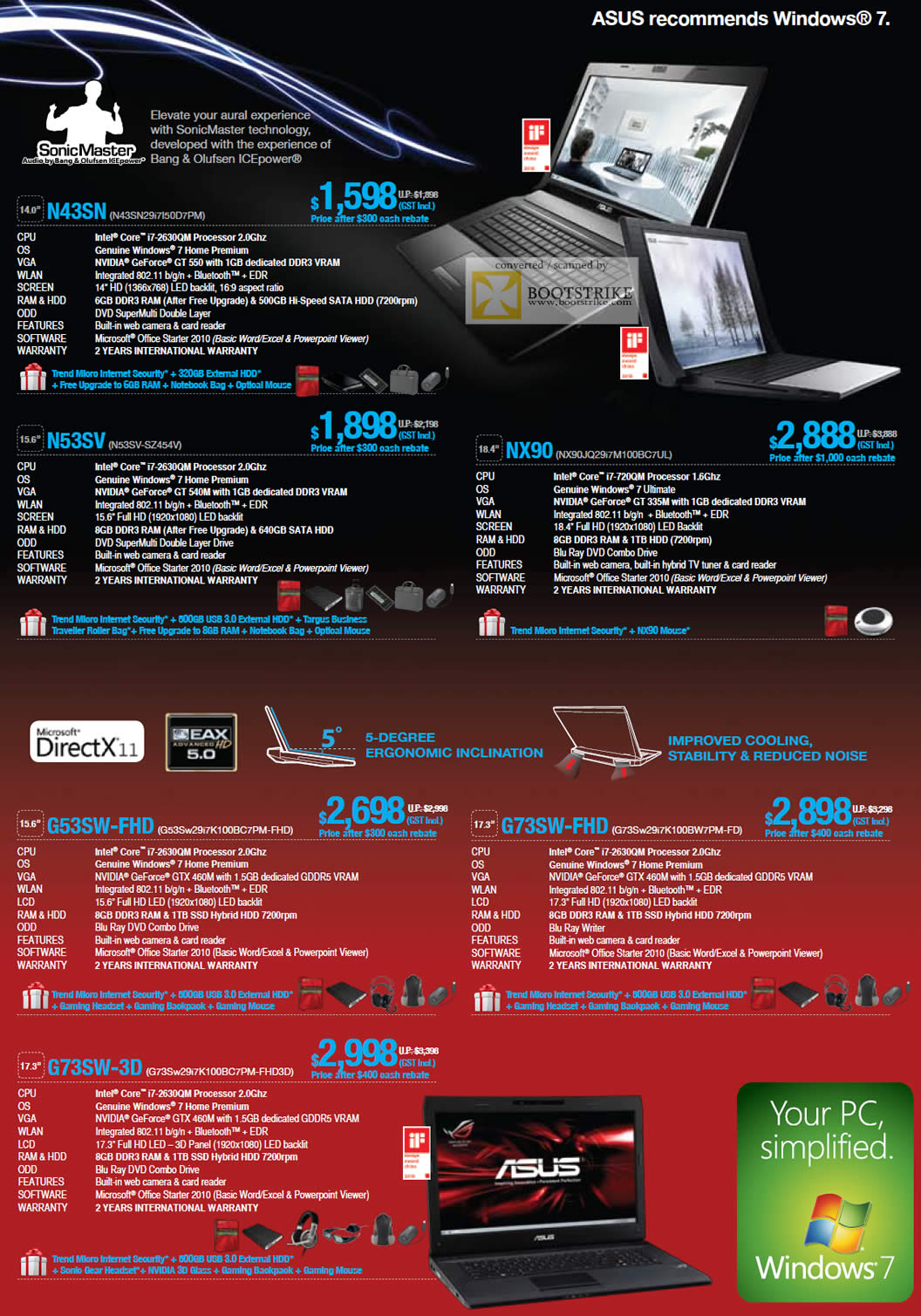 PC Show 2011 price list image brochure of ASUS Notebooks N43SN N53SV NX90 G53SW-FHD G73SW-FHD G73SW-3D