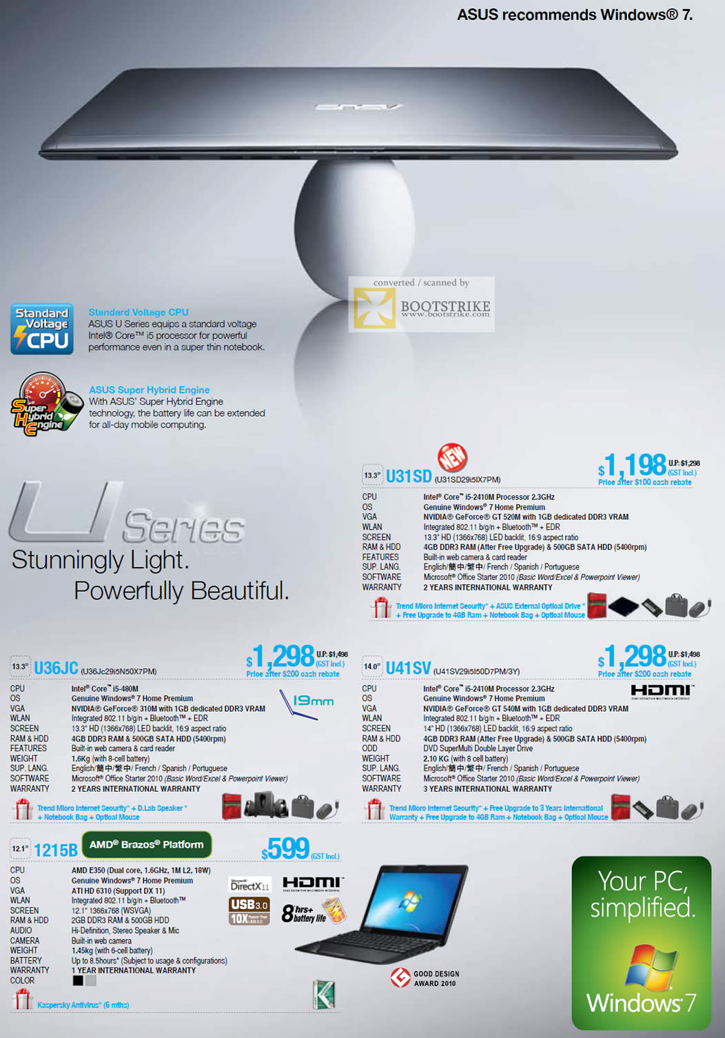 PC Show 2011 price list image brochure of ASUS Notebooks U Series U31SD U41SV U36JC 1215B AMD Brazos