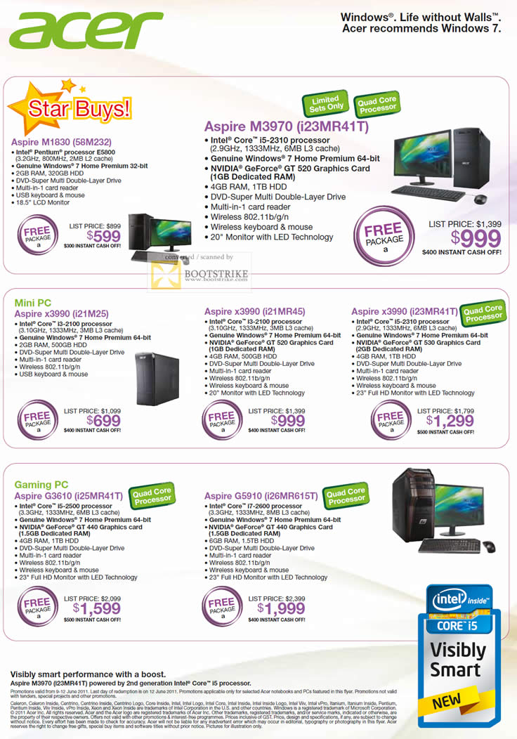 PC Show 2011 price list image brochure of Acer Desktop PC Aspire M1830 M3970 Mini PC X3990 I21M25 I21MR45 I25MR41T Aspire G3610 G5910 Gaming