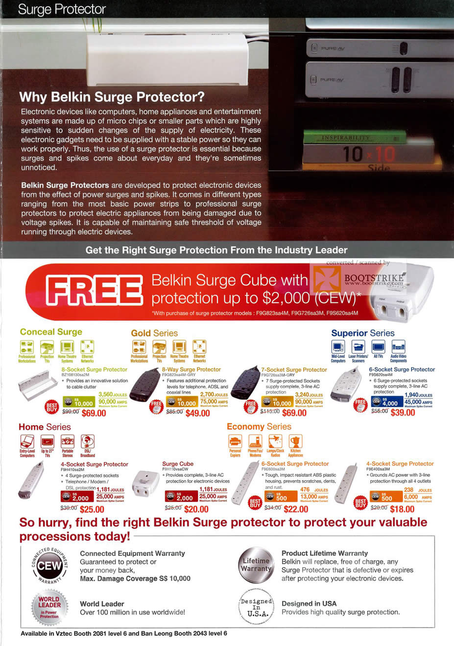 PC Show 2011 price list image brochure of Belkin Surge Protector Conceal Gold Superior Home Cube Economy Socket