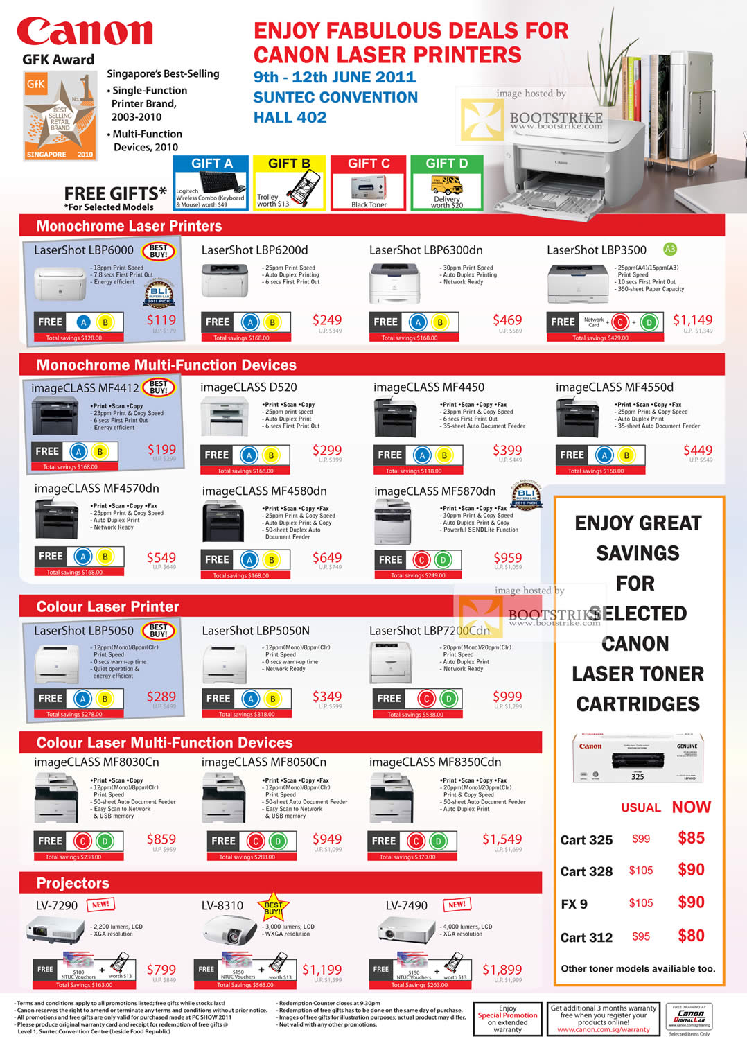 PC Show 2011 price list image brochure of Canon Printers Laser LaserShot LBP6000 LBP6300dn LBP3500 ImageClass MF4412 D520 MF4450 LBP5050 LBP7200Cdn MF8350Cdn Projectors LV 7290 8310 7490