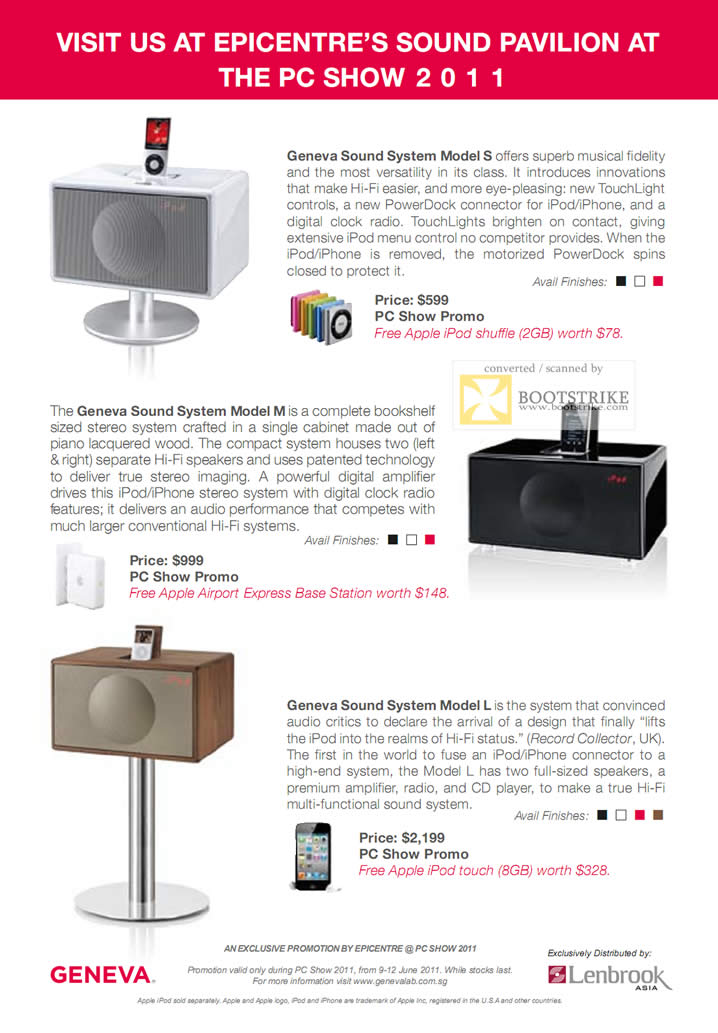 PC Show 2011 price list image brochure of EpiCentre Geneva Sound System Model S Model M Model L PowerDock