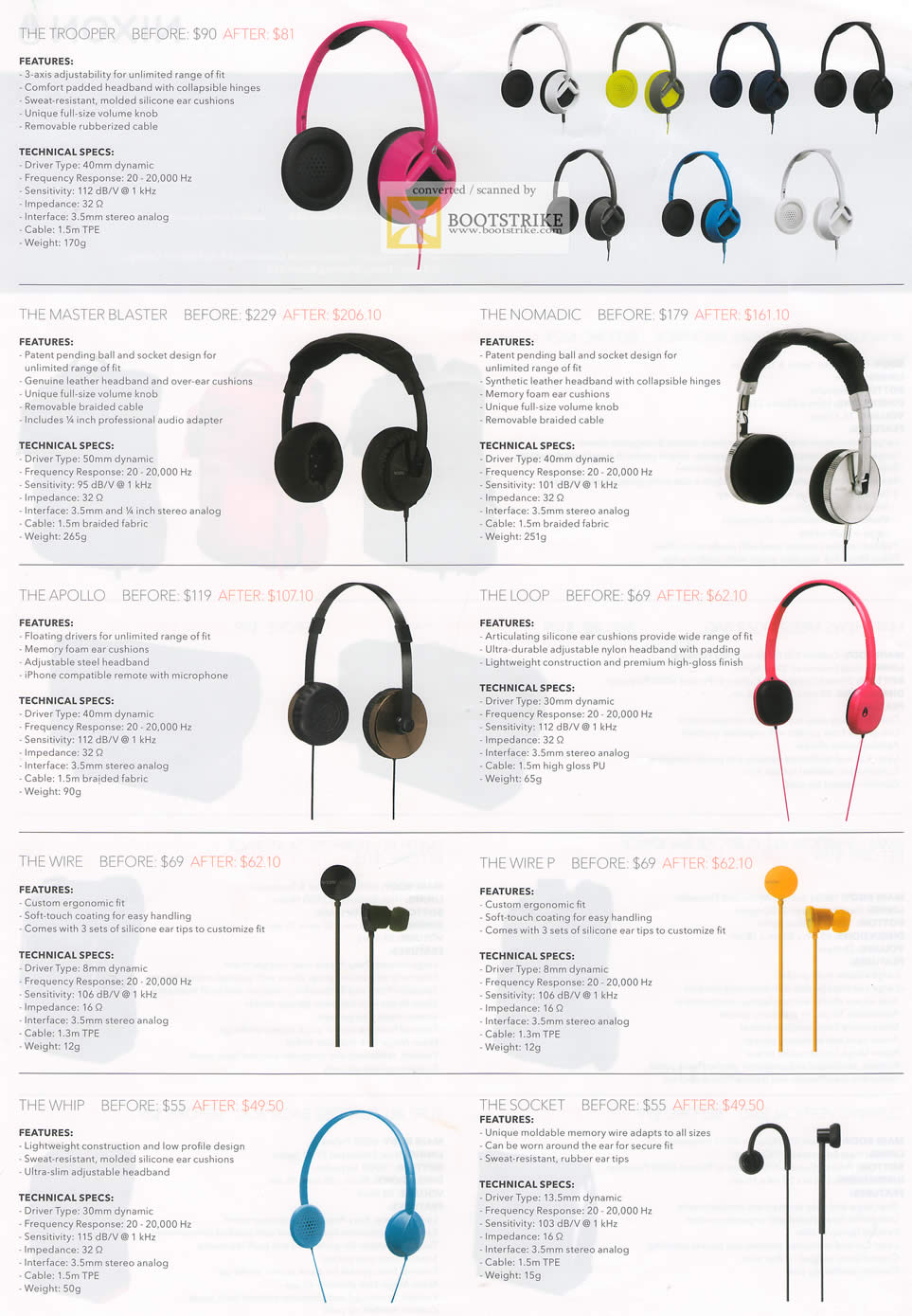 PC Show 2011 price list image brochure of EpiCentre Nixon Headphones The Tropper Master Blaster Nomadic Apollo Loop Wire P Whip Socket