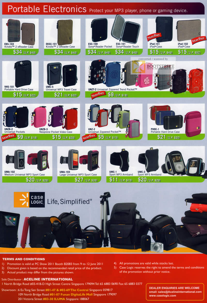 PC Show 2011 price list image brochure of Headphones Gallery Caselogic Case Kindle EReader Sony Reader IPad Portable Hard Drive Universal Mp3 Pockets Neoprene Zippered Armband Mp3 Sport