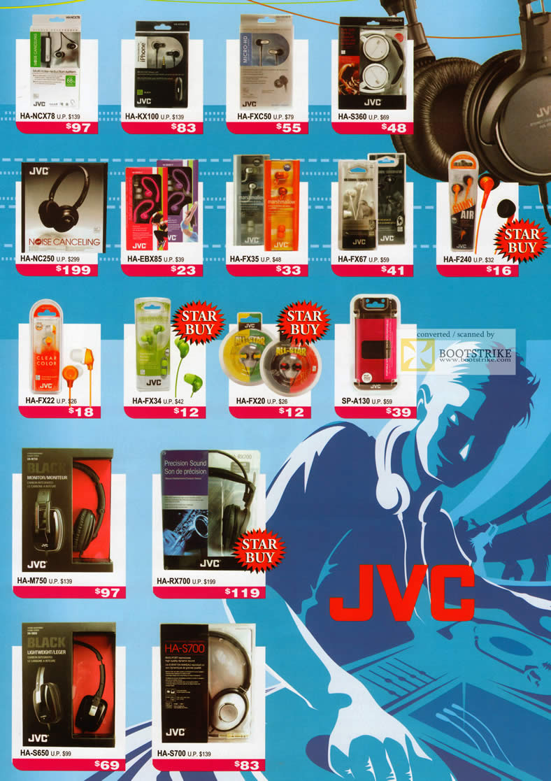 PC Show 2011 price list image brochure of Headphones Gallery JVC HA NCX78 KX100 FXC50 S360 FX67 M750 RX700 S700 S650 FX35