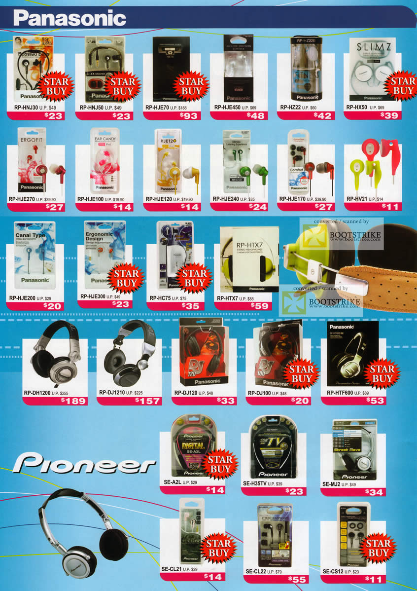 PC Show 2011 price list image brochure of Headphones Gallery Panasonic Pioneer RP HNJ30 HJE450 HX50 HC75 HTX7 DH1200 DJ1210 DJ120 HTF600 SE