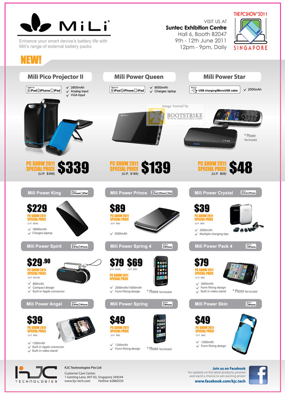 PC Show 2011 price list image brochure of KJC MiLi External Battery Packs Pico Projector II Power Queen Star King Prince Crystal Spirit Spring 4 Pack 4 Angel Skin