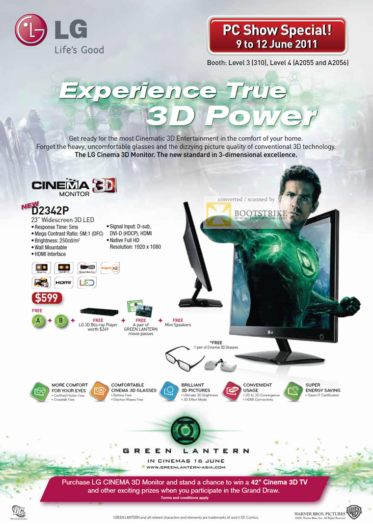 PC Show 2011 price list image brochure of LG Monitors LED Cinema 3D D2342P