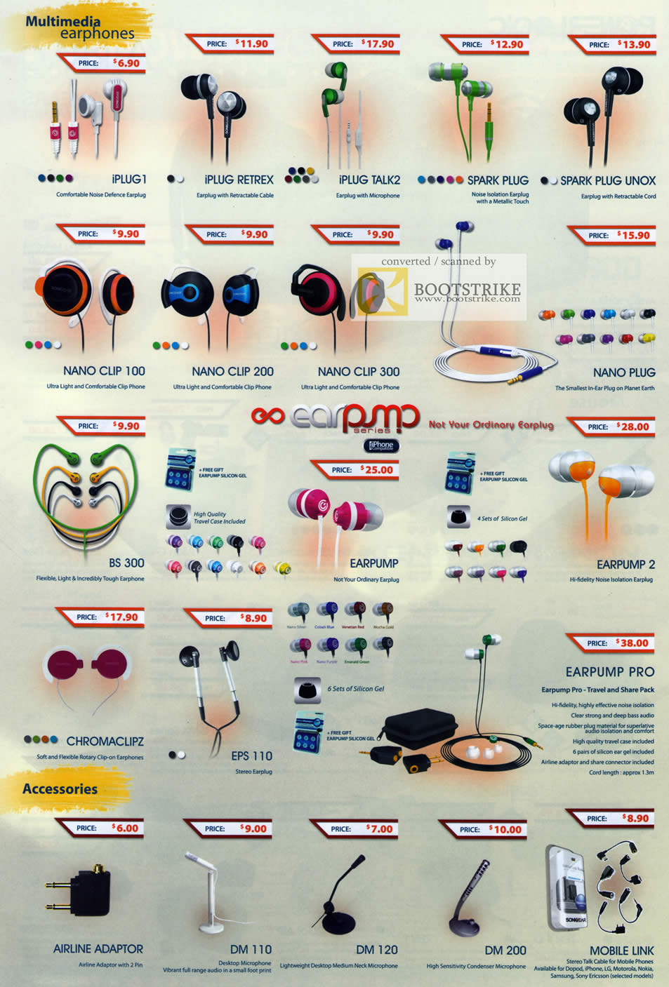 PC Show 2011 price list image brochure of Leapfrog Powerlogic Earphones IPLUG Retrex Talk2 Spark Unox Nano Clip Plug BS 300 Earpump Chromaclipz EPS Pro DM Airline Adaptor