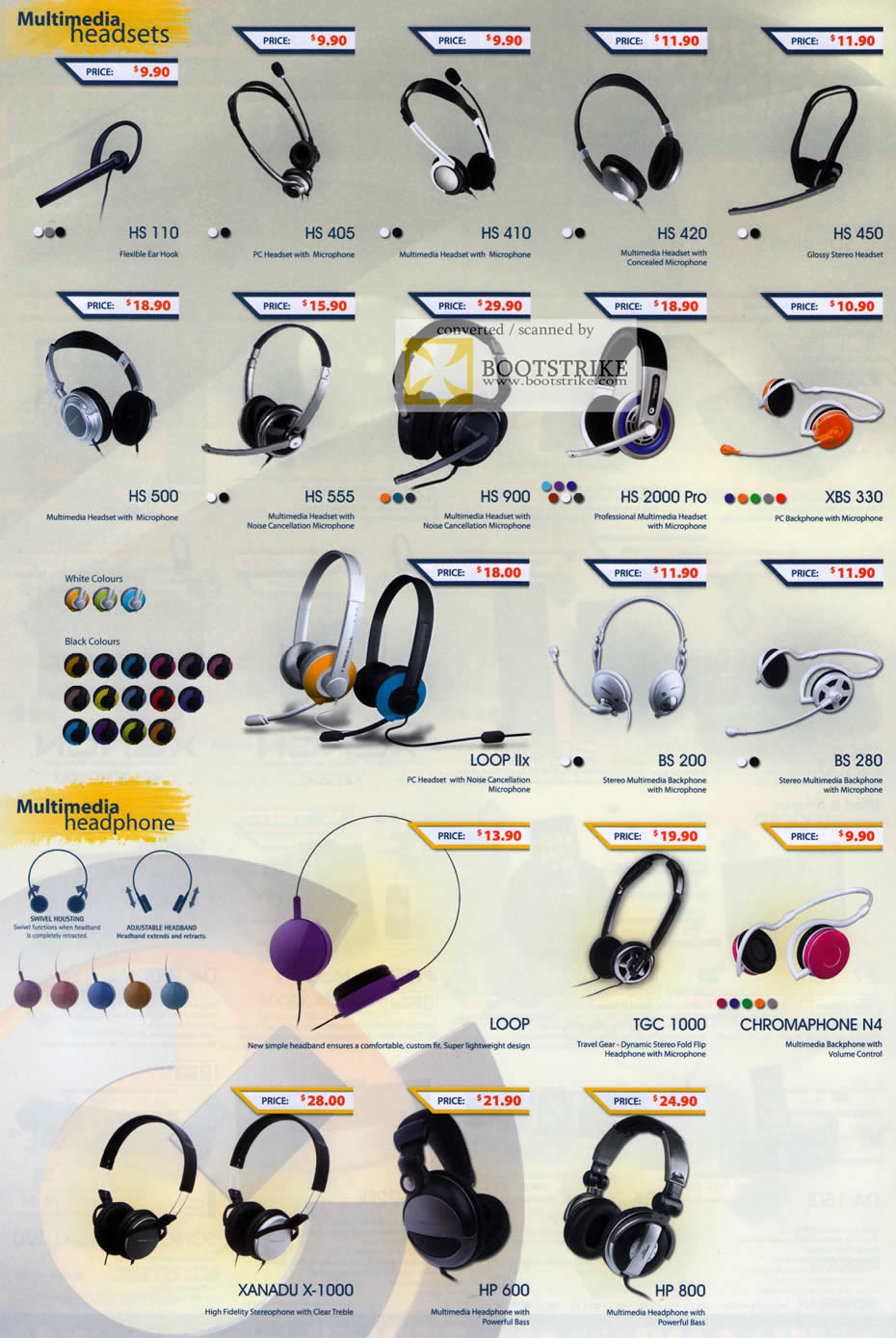 PC Show 2011 price list image brochure of Leapfrog Powerlogic Headsets HS 110 405 410 420 450 500 555 900 2000 Pro 330 Loop IIx BS 200 Chromaphone Xanadu HP 600 800 TGC 1000