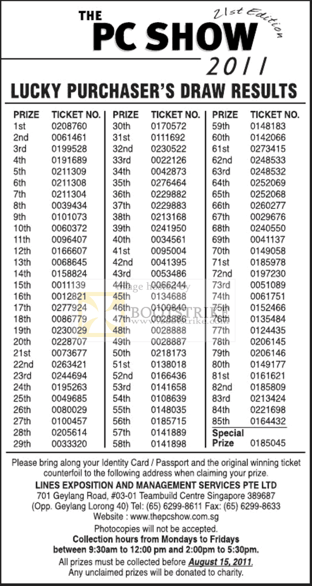 PC Show 2011 price list image brochure of Lucky Draw Results Winners