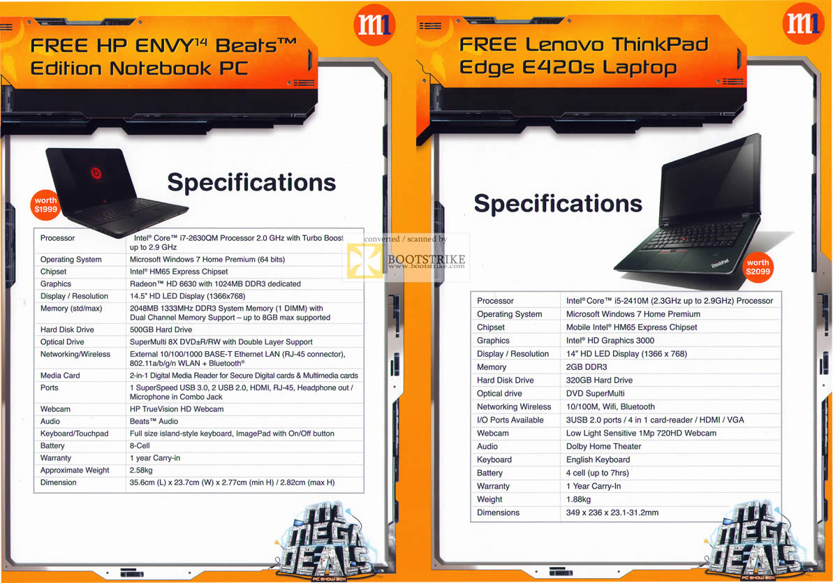 PC Show 2011 price list image brochure of M1 Free HP Envy Beats Edition Notebook Lenovo Thinkpad Edge E420s Specifications