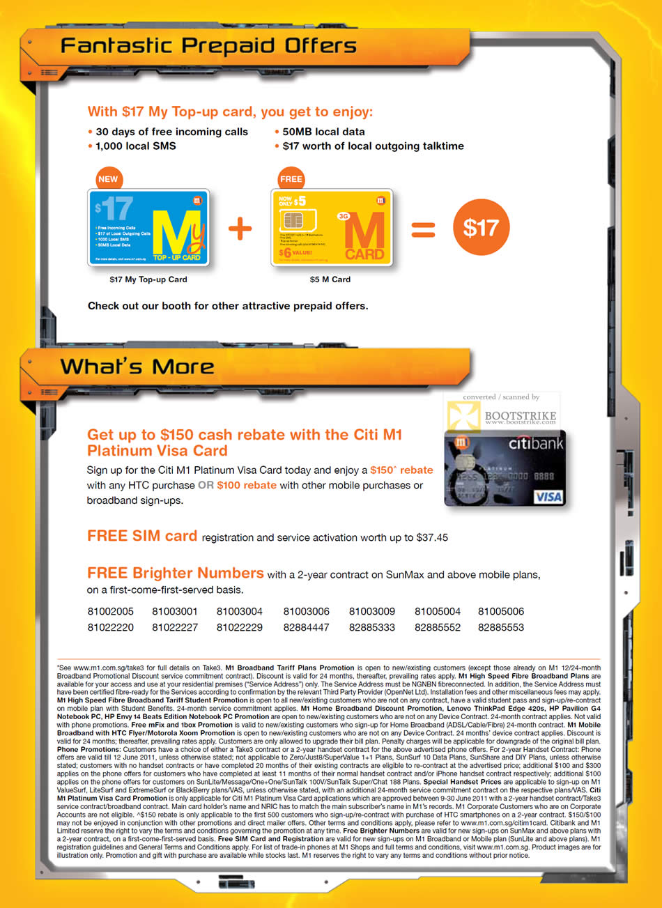 PC Show 2011 price list image brochure of M1 Prepaid My Top-Up Card M Card Citi M1 Platinum Visa