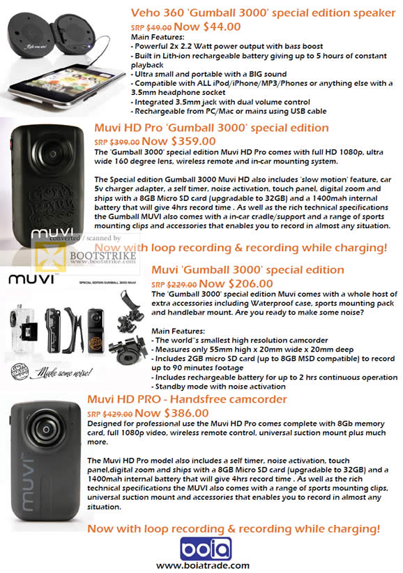 PC Show 2011 price list image brochure of Mojito Innov Veho 360 Gumball 3000 Speaker HD Pro Muvi HD Pro Camcorder Handsfree