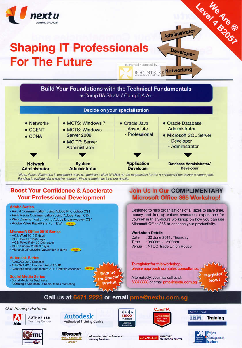 PC Show 2011 price list image brochure of NTUC Nextu Training CCENT CCNA MCTS MCITP Oracle Java SQL Microsoft Windows CompTIA Office 365 Workshop