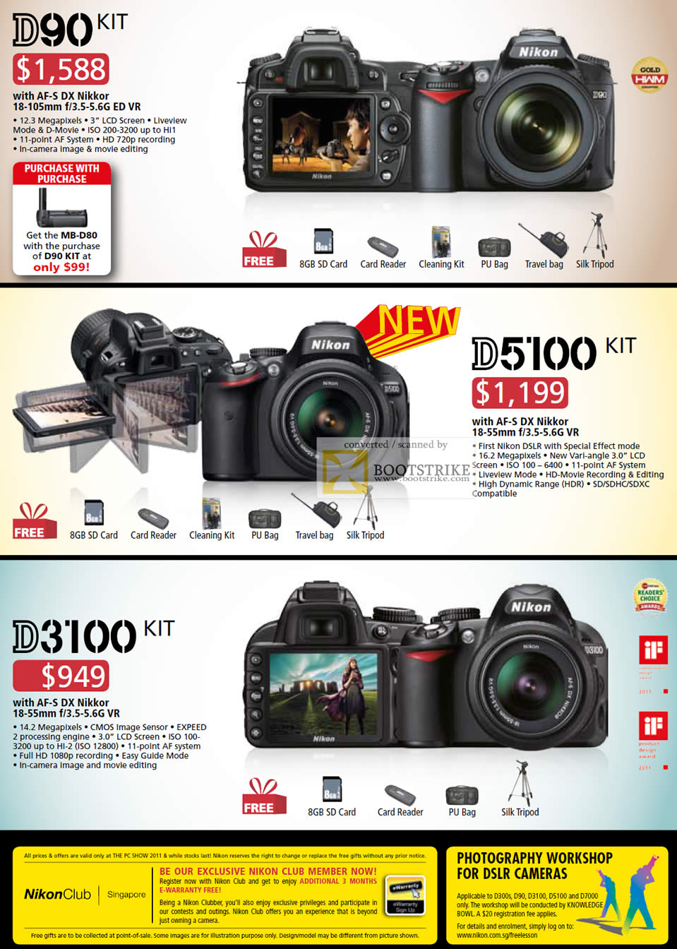 PC Show 2011 price list image brochure of Nikon Digital Cameras DSLR D90 Kit D5100 D3100 AF-S DX Nikkor