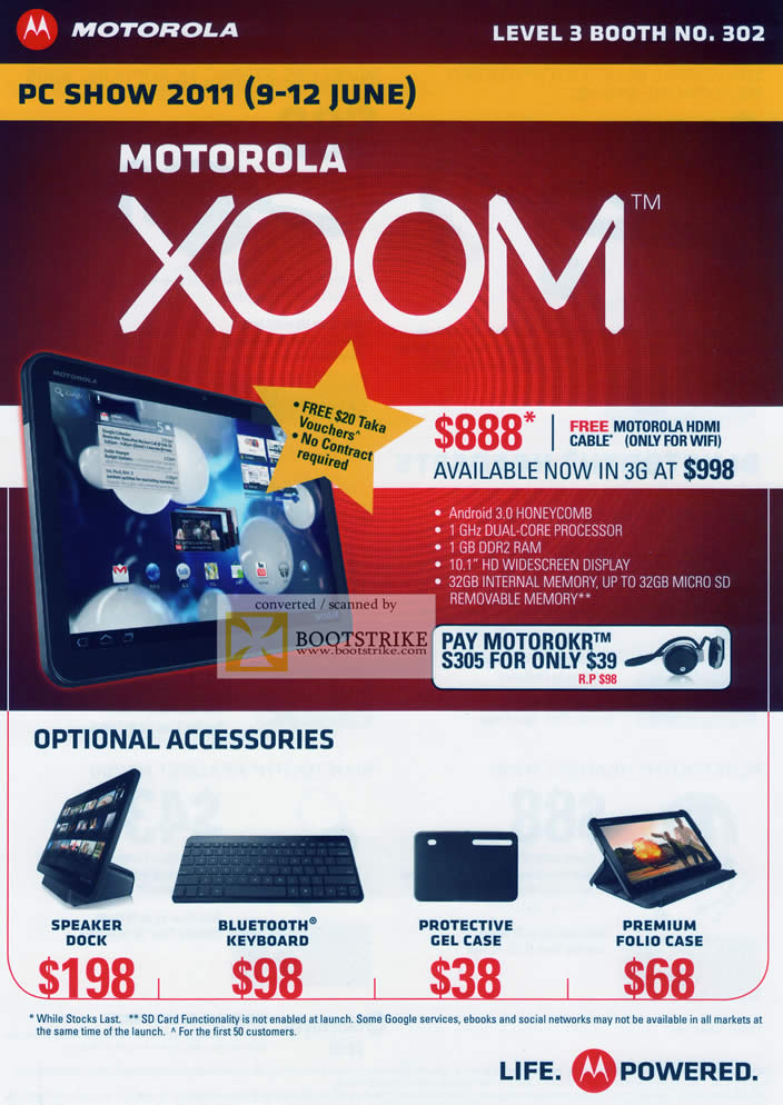 PC Show 2011 price list image brochure of Nubox Motorola Mobile Phones Xoom Android Accessories Speaker Dock Bluetooth Keyboard Case Folio