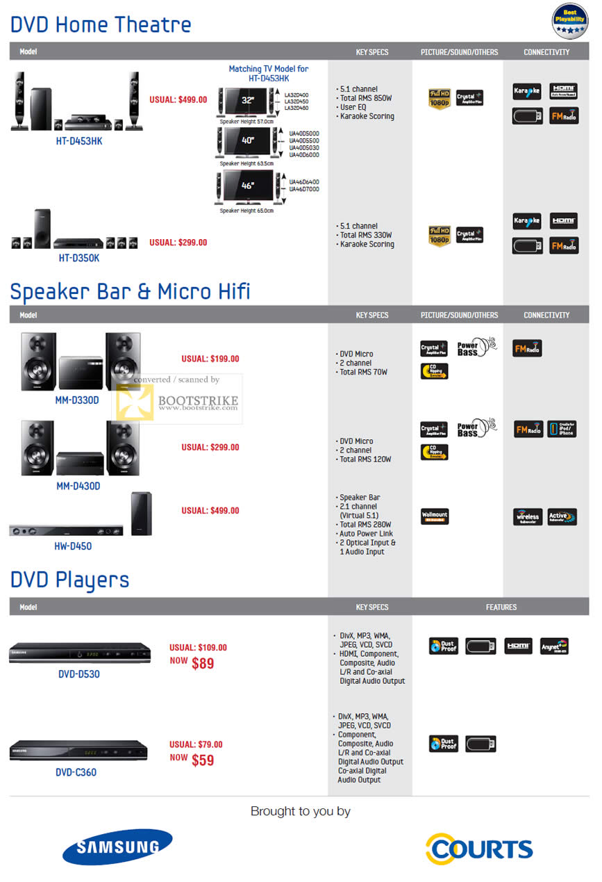 PC Show 2011 price list image brochure of Samsung Courts DVD Home Theatre Speaker Bar Micro Hifi DVD Players