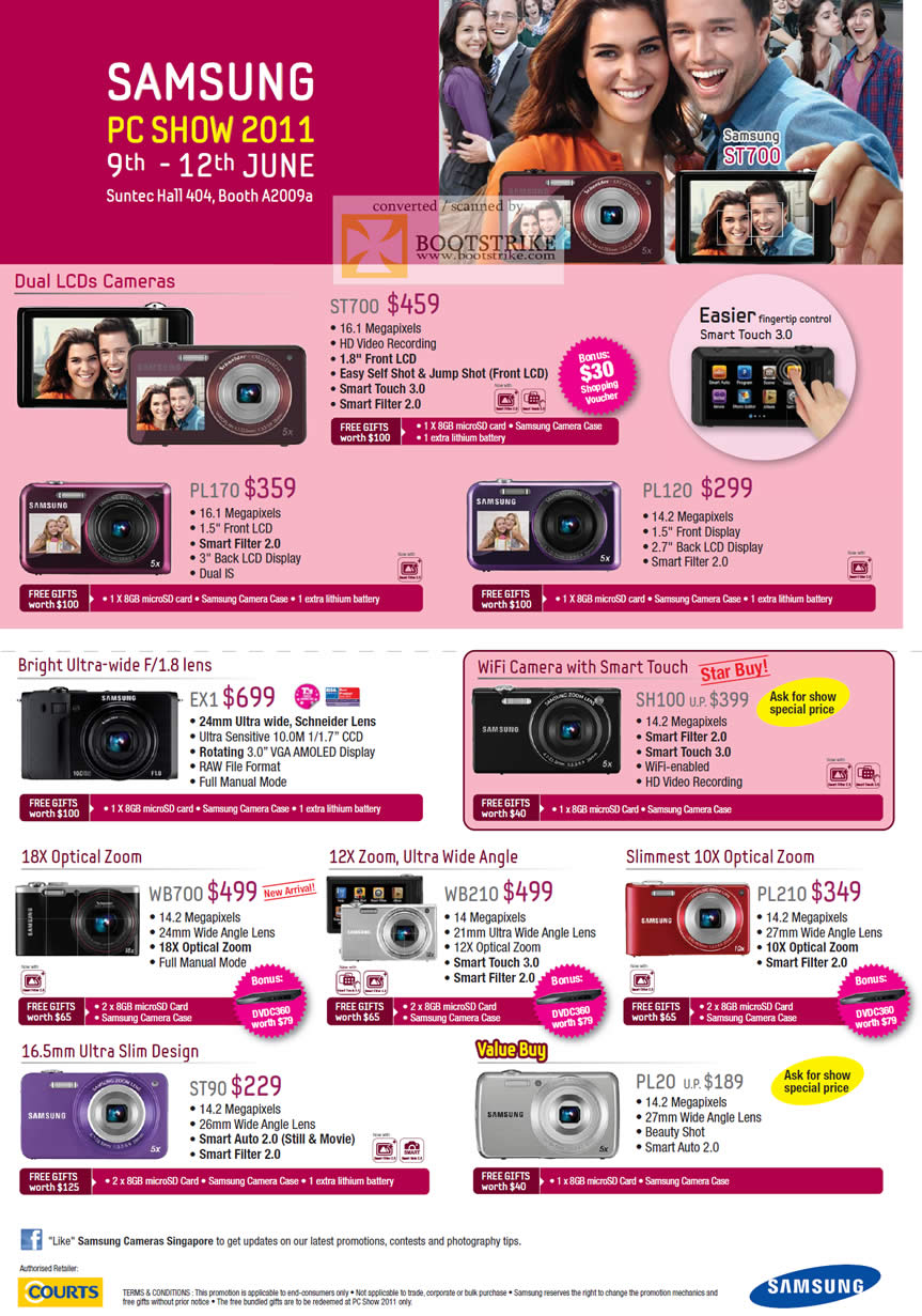 PC Show 2011 price list image brochure of Samsung Digital Cameras Dual LCDs ST700 PL170 PL120 EX1 WB700 WB210 PL210 ST90 PL20 SH100