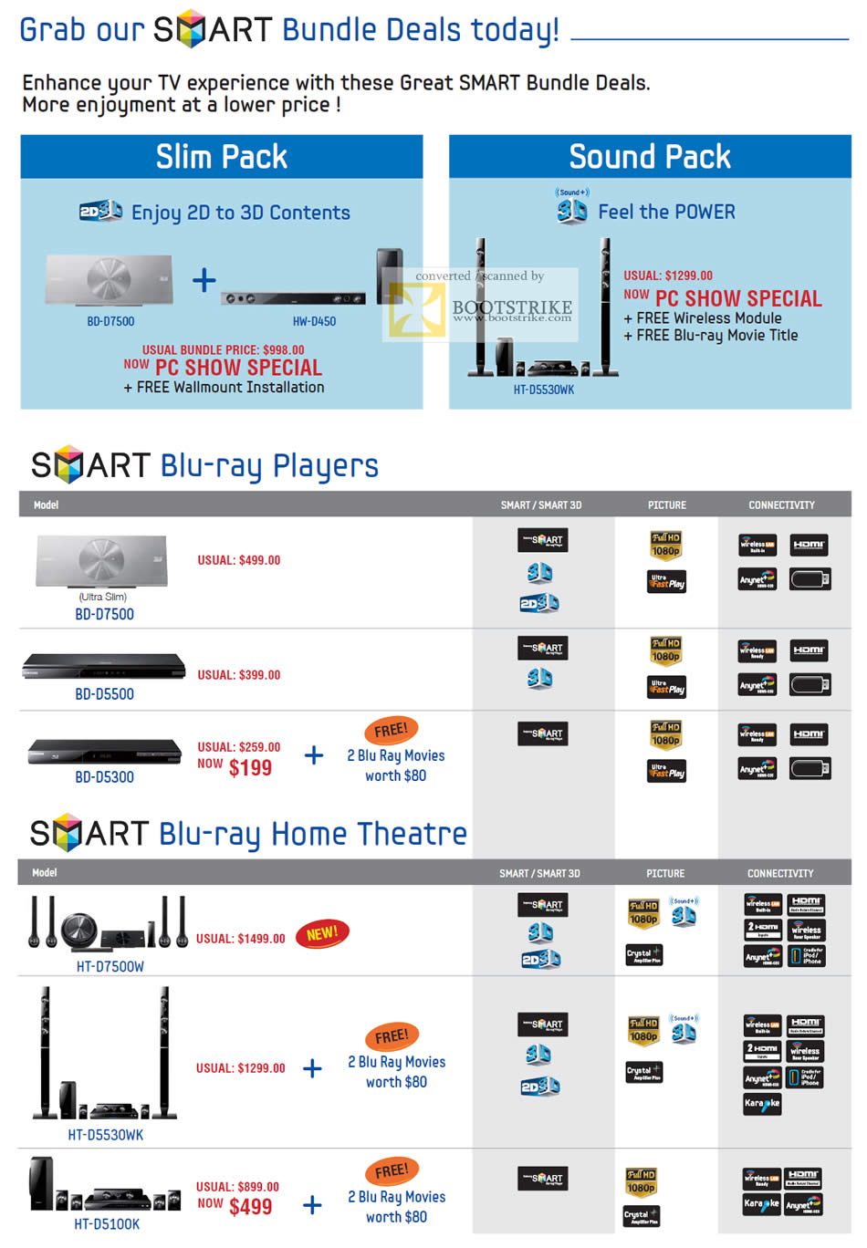 PC Show 2011 price list image brochure of Samsung Mega Discount Bundle Deals Blu Ray Players Home Theatre Systems