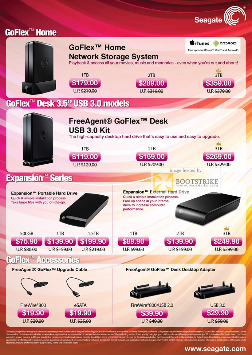 PC Show 2011 price list image brochure of Seagate NAS External Storage GoFlex Home NAS FreeAgent Desk Expansion Portable External Accessories Desktop Adapter