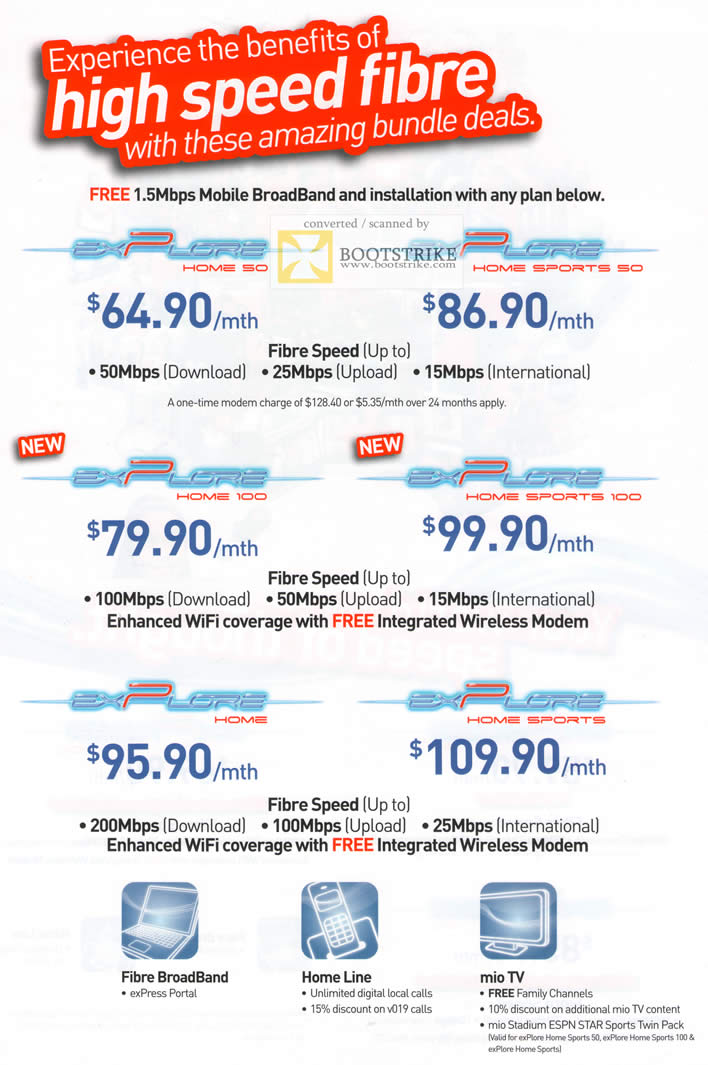 PC Show 2011 price list image brochure of Singtel Explore Home 50 100 150 Fibre Plans Price Plan Home Line Mio TV